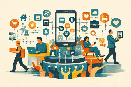 Manos de una persona interactuando con dispositivos digitales que parecen ejercer control sobre ellos, simbolizando la pérdida de propiedad y el acceso condicionado.
