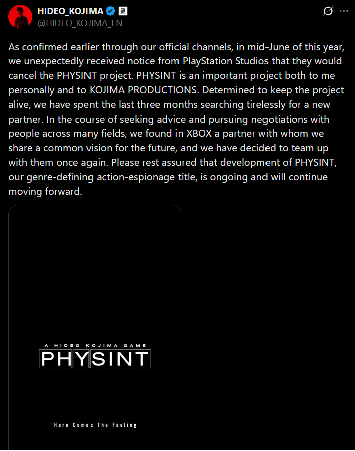 Imagen representativa de: Kojima: PlayStation cancela PHYSINT, su importante proyecto